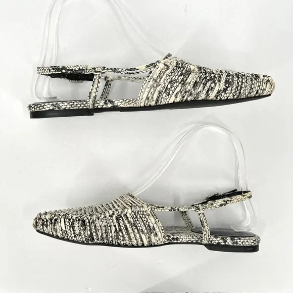 JEFFREY CAMPBELL Shoes Women 7.5 Black Snake Myron Slingback Flat Pointy Leather - Picture 5 of 10